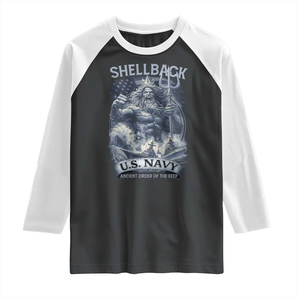 Navy Veteran Raglan Shirt King Neptune Shellback Ancient Order Of The Deep TS11 Black White Print Your Wear