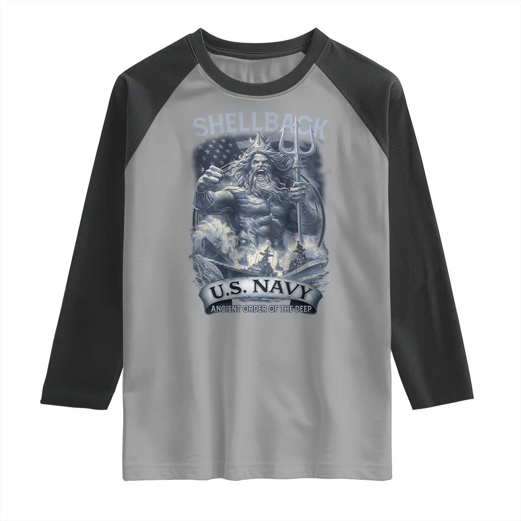 Navy Veteran Raglan Shirt King Neptune Shellback Ancient Order Of The Deep TS11 Sport Gray Black Print Your Wear