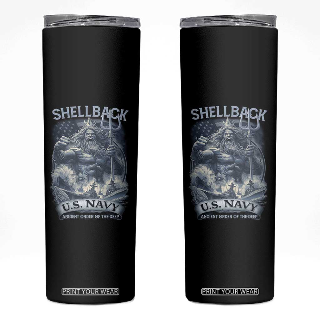 Navy Veteran Skinny Tumbler King Neptune Shellback Ancient Order Of The Deep TS11 Black Print Your Wear