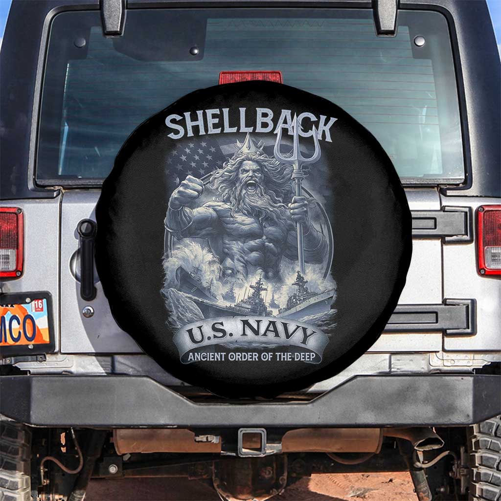 Navy Veteran Spare Tire Cover King Neptune Shellback Ancient Order Of The Deep TS11 No hole Black Print Your Wear