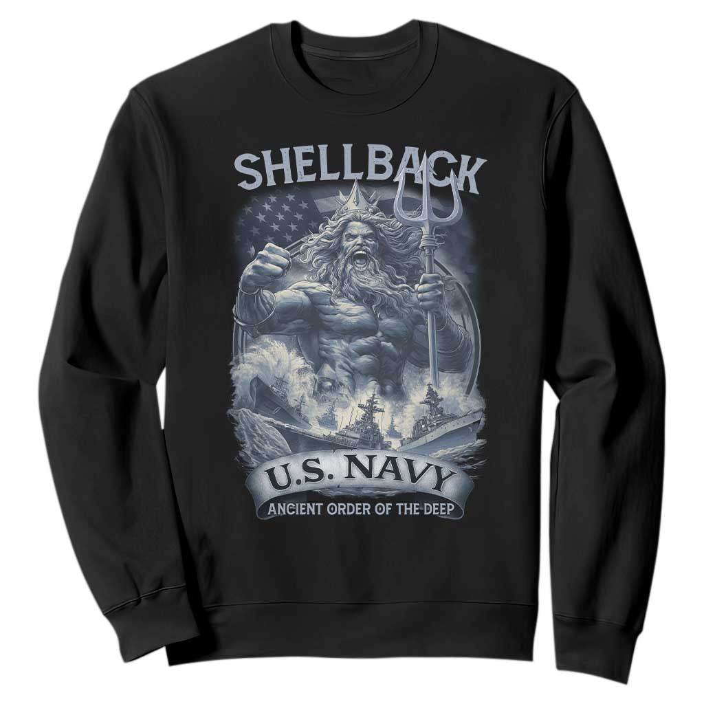 Navy Veteran Sweatshirt King Neptune Shellback Ancient Order Of The Deep TS11 Black Print Your Wear