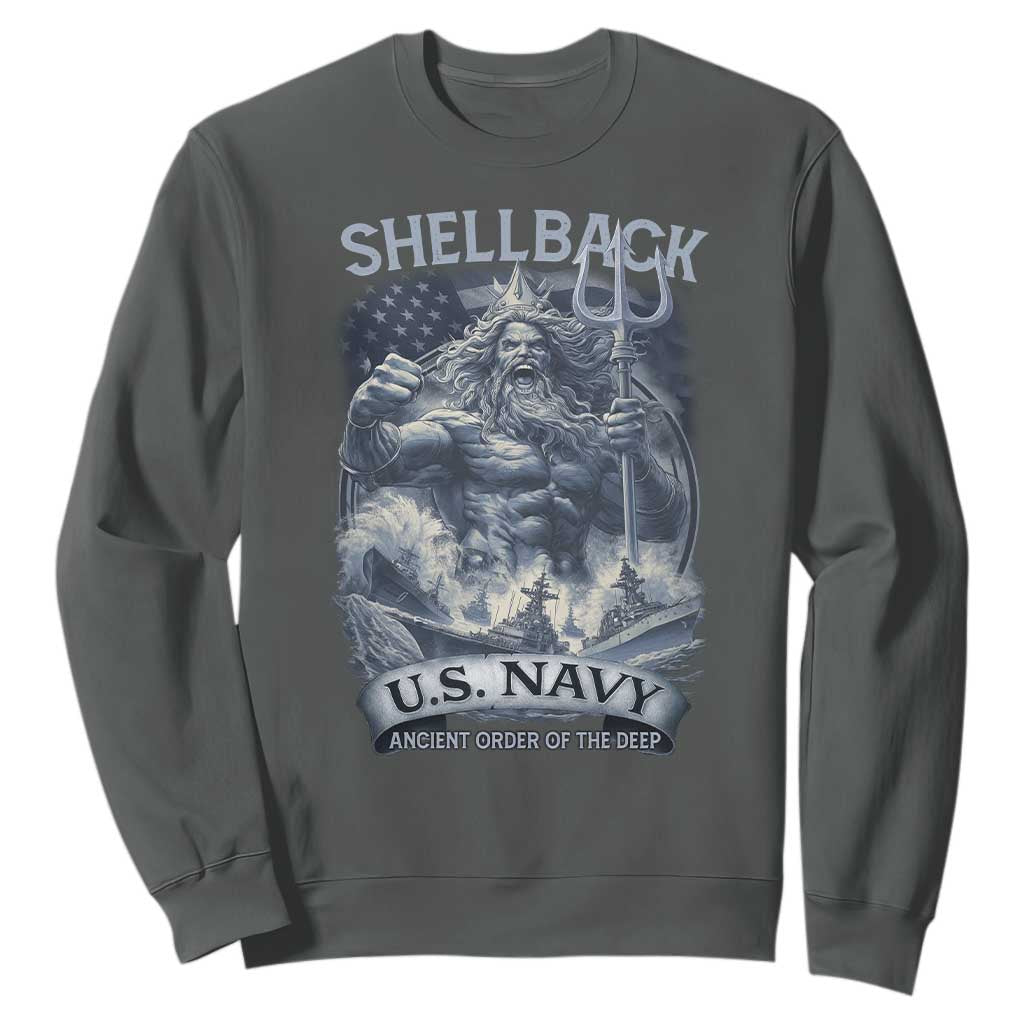Navy Veteran Sweatshirt King Neptune Shellback Ancient Order Of The Deep TS11 Dark Heather Print Your Wear