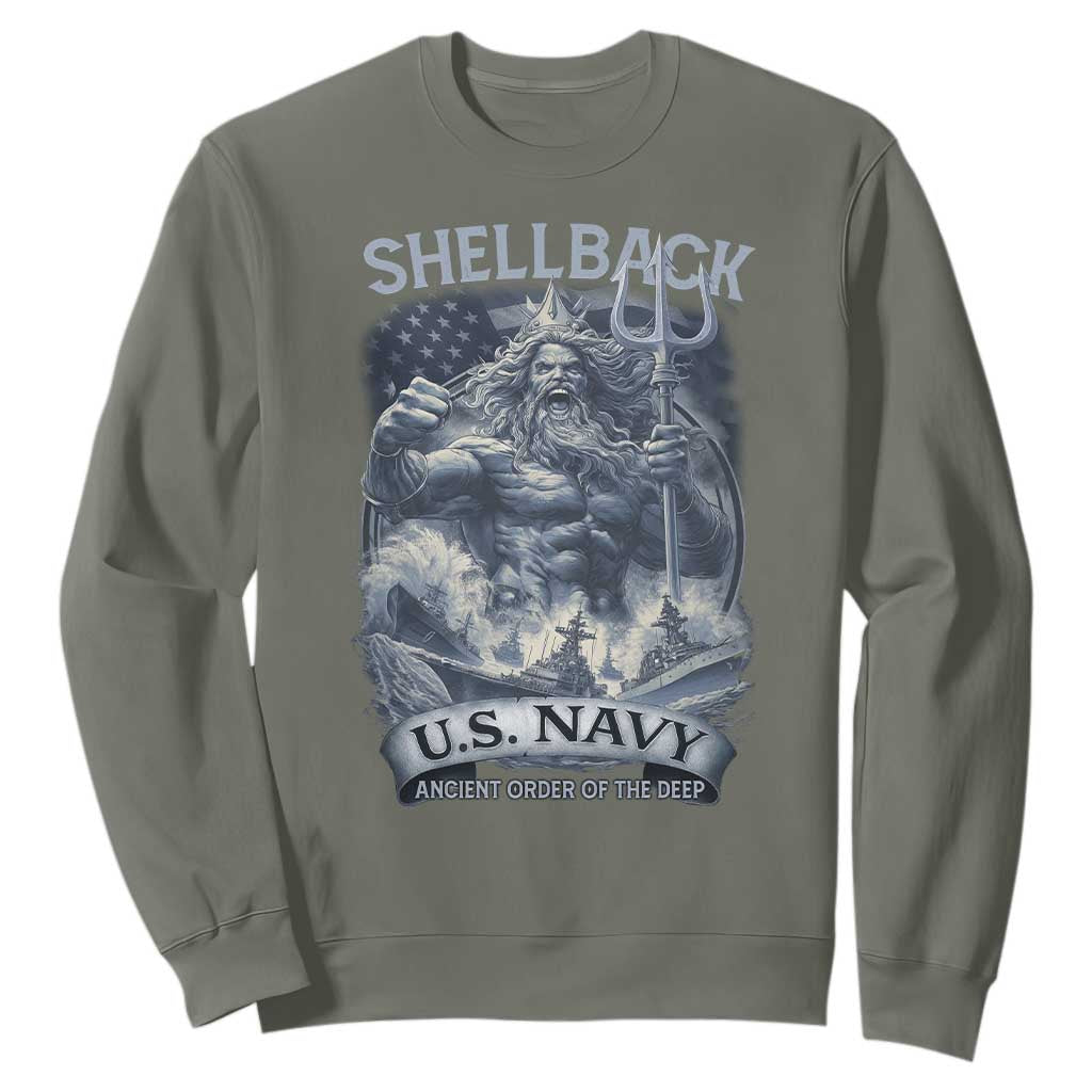 Navy Veteran Sweatshirt King Neptune Shellback Ancient Order Of The Deep TS11 Military Green Print Your Wear