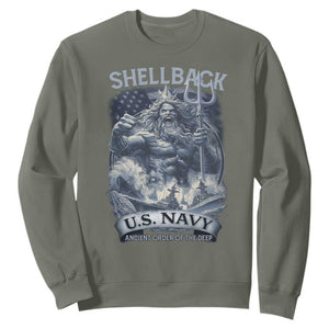 Navy Veteran Sweatshirt King Neptune Shellback Ancient Order Of The Deep TS11 Military Green Print Your Wear