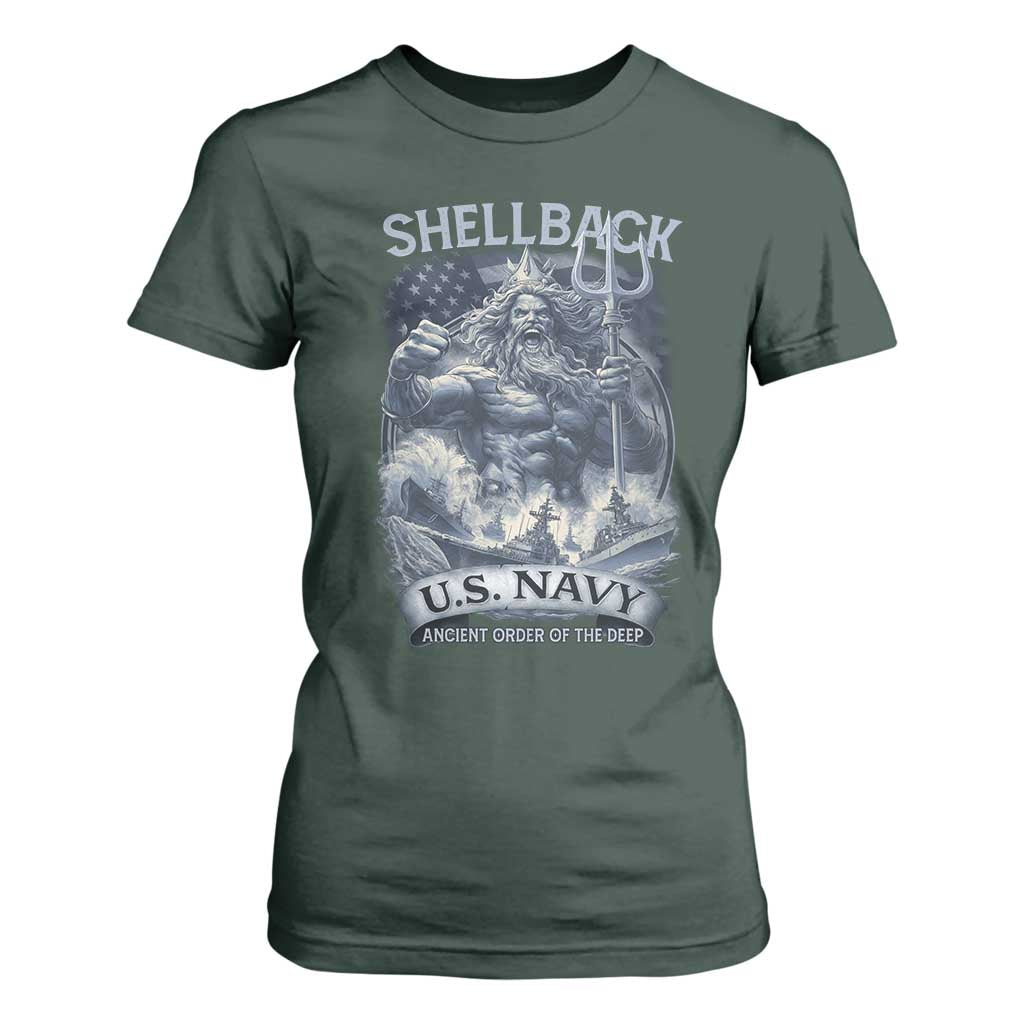 Navy Veteran T Shirt For Women King Neptune Shellback Ancient Order Of The Deep TS11 Dark Forest Green Print Your Wear