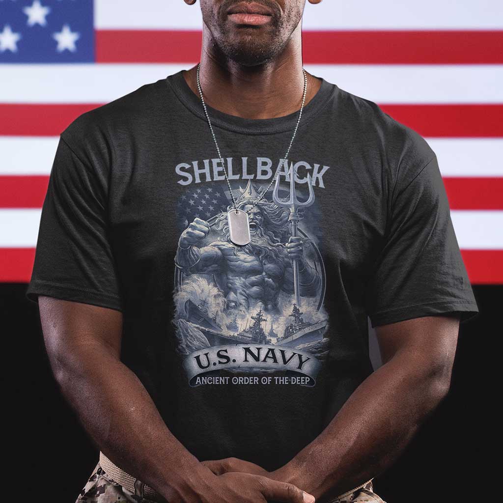 Navy Veteran T Shirt King Neptune Shellback Ancient Order Of The Deep TS11 Black Print Your Wear