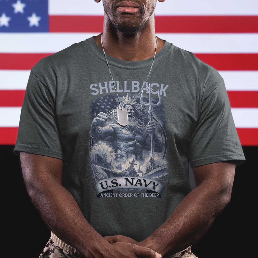 Navy Veteran T Shirt King Neptune Shellback Ancient Order Of The Deep TS11 Dark Heather Print Your Wear