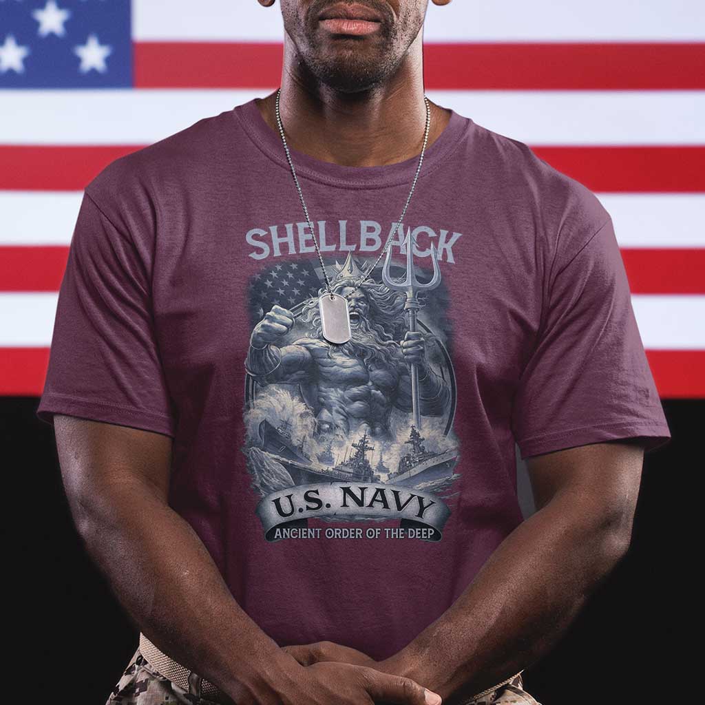 Navy Veteran T Shirt King Neptune Shellback Ancient Order Of The Deep TS11 Maroon Print Your Wear