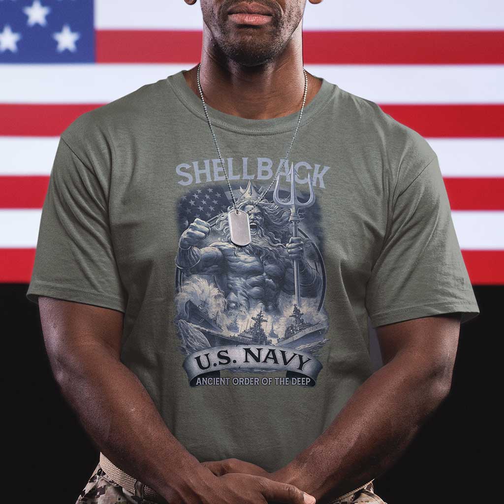 Navy Veteran T Shirt King Neptune Shellback Ancient Order Of The Deep TS11 Military Green Print Your Wear