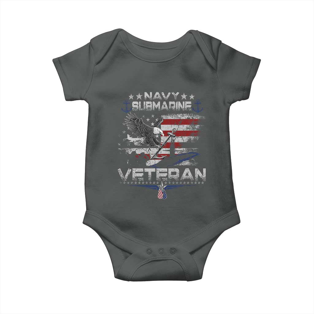 Navy Submarine Veteran Baby Onesie Military Patriotic Vintage American Flag TS11 Dark Heather Print Your Wear
