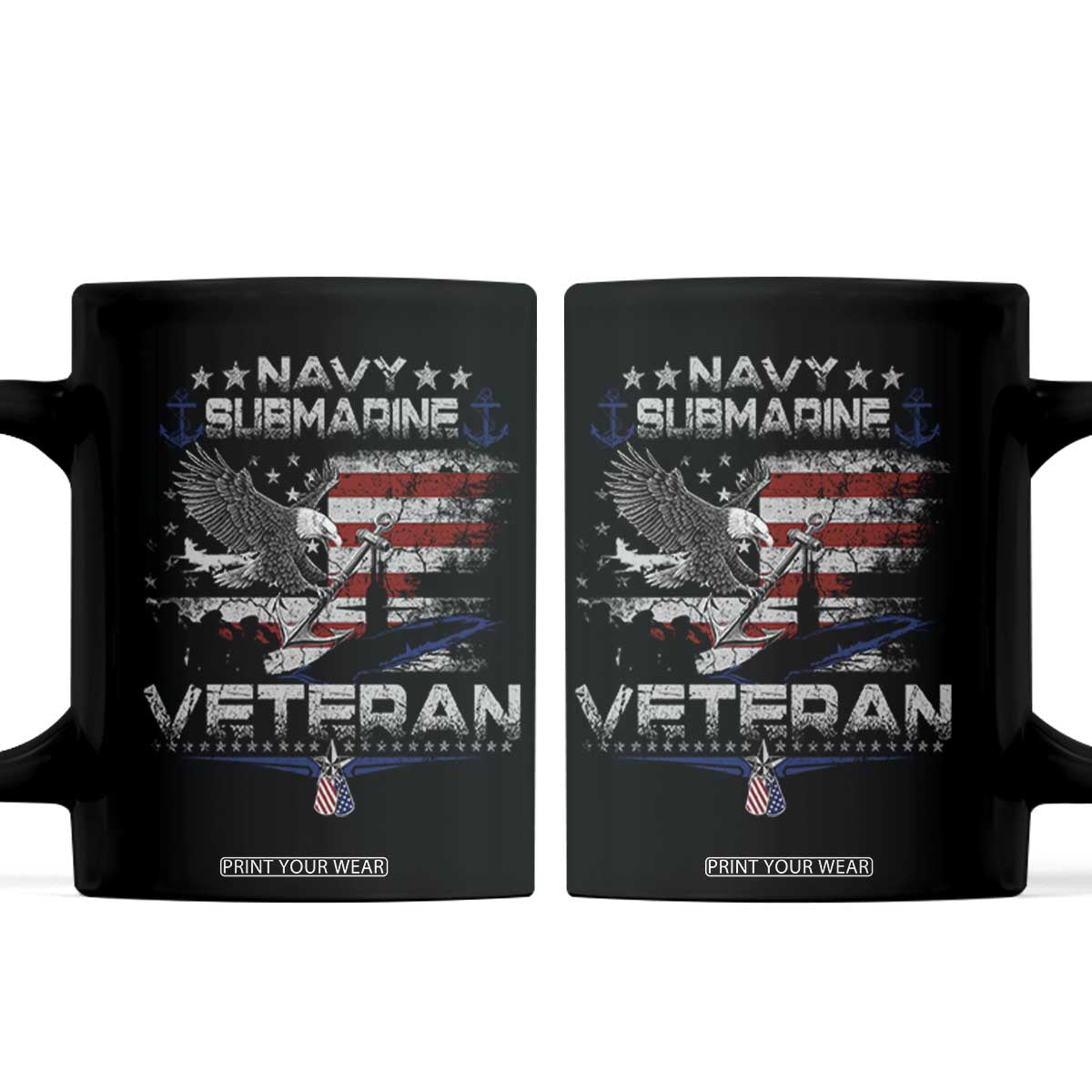 Navy Submarine Veteran Coffee Mug Military Patriotic Vintage American Flag TS11 Black Print Your Wear