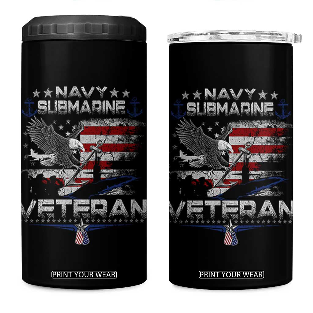 Navy Submarine Veteran 4 in 1 Can Cooler Tumbler Military Patriotic Vintage American Flag TS11 One Size: 16 oz Black Print Your Wear