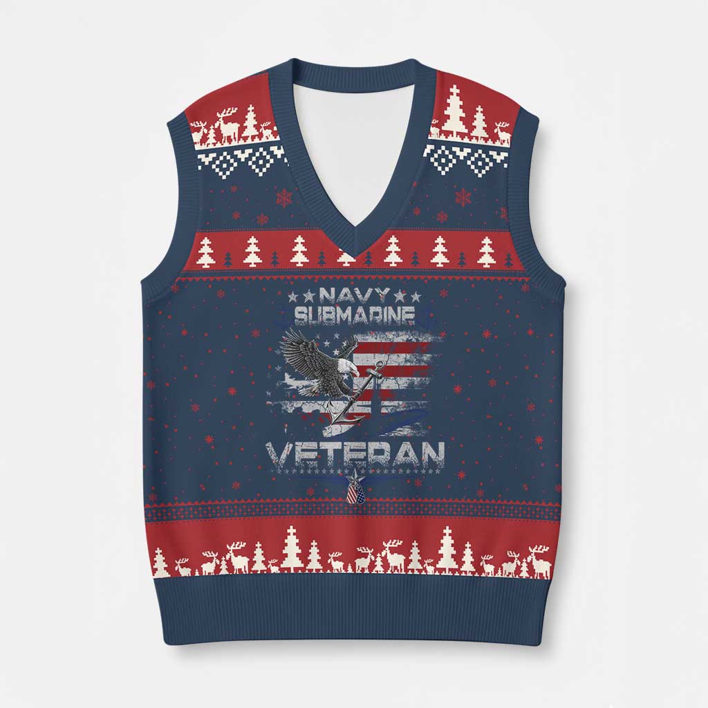 Navy Submarine Veteran V-Neck Knit Sweater Vest Military Patriotic Vintage American Flag TS11 Navy Red Print Your Wear