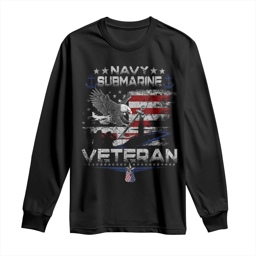 Navy Submarine Veteran Long Sleeve Shirt Military Patriotic Vintage American Flag TS11 Black Print Your Wear