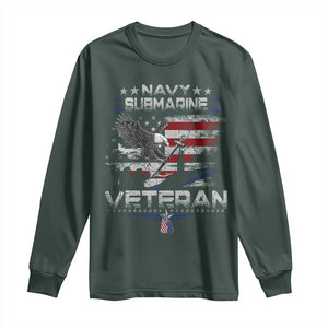Navy Submarine Veteran Long Sleeve Shirt Military Patriotic Vintage American Flag TS11 Dark Forest Green Print Your Wear