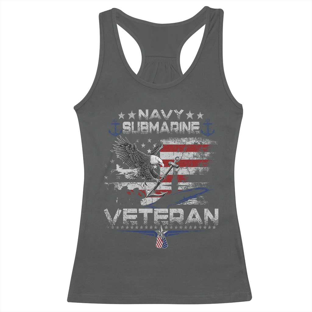 Navy Submarine Veteran Racerback Tank Top Military Patriotic Vintage American Flag TS11 Dark Heather Print Your Wear