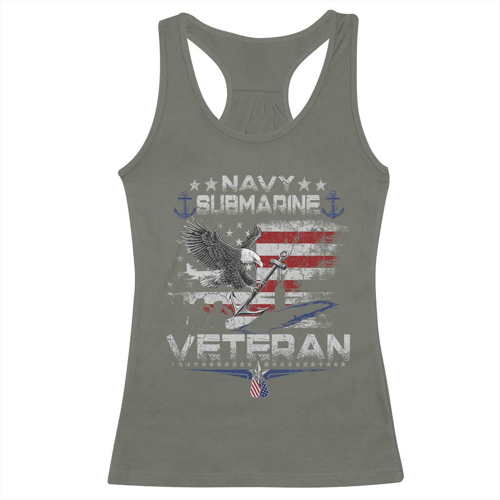 Navy Submarine Veteran Racerback Tank Top Military Patriotic Vintage American Flag TS11 Military Green Print Your Wear
