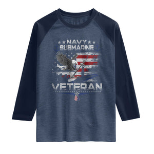 Navy Submarine Veteran Raglan Shirt Military Patriotic Vintage American Flag TS11 Heather Denim Navy Print Your Wear