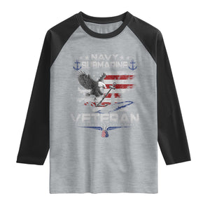 Navy Submarine Veteran Raglan Shirt Military Patriotic Vintage American Flag TS11 Heather Gray Black Print Your Wear