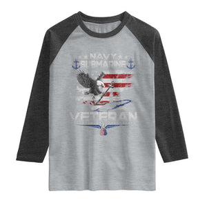 Navy Submarine Veteran Raglan Shirt Military Patriotic Vintage American Flag TS11 Heather Gray Heather Charcoal Print Your Wear