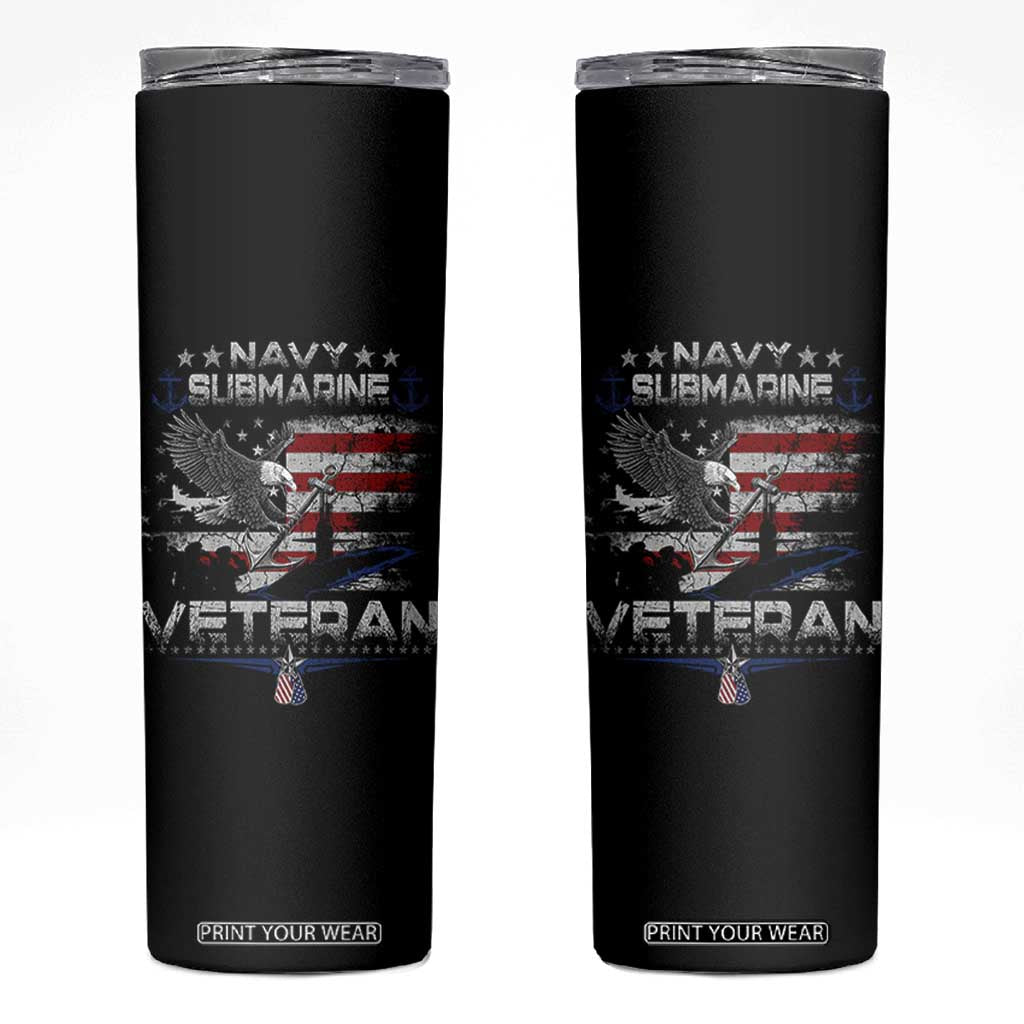 Navy Submarine Veteran Skinny Tumbler Military Patriotic Vintage American Flag TS11 Black Print Your Wear