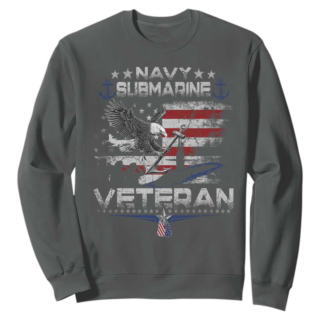 Navy Submarine Veteran Sweatshirt Military Patriotic Vintage American Flag TS11 Dark Heather Print Your Wear