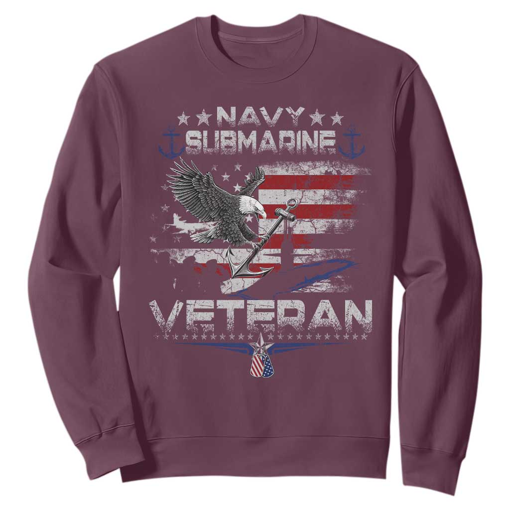 Navy Submarine Veteran Sweatshirt Military Patriotic Vintage American Flag TS11 Maroon Print Your Wear