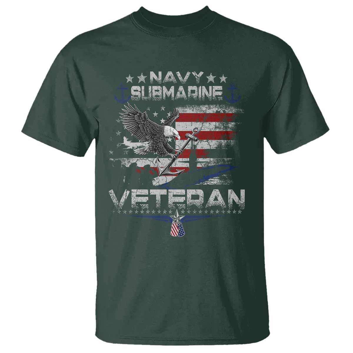 Navy Submarine Veteran T Shirt Military Patriotic Vintage American Flag TS11 Dark Forest Green Print Your Wear