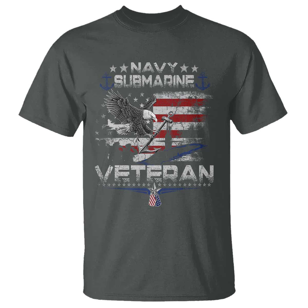 Navy Submarine Veteran T Shirt Military Patriotic Vintage American Flag TS11 Dark Heather Print Your Wear