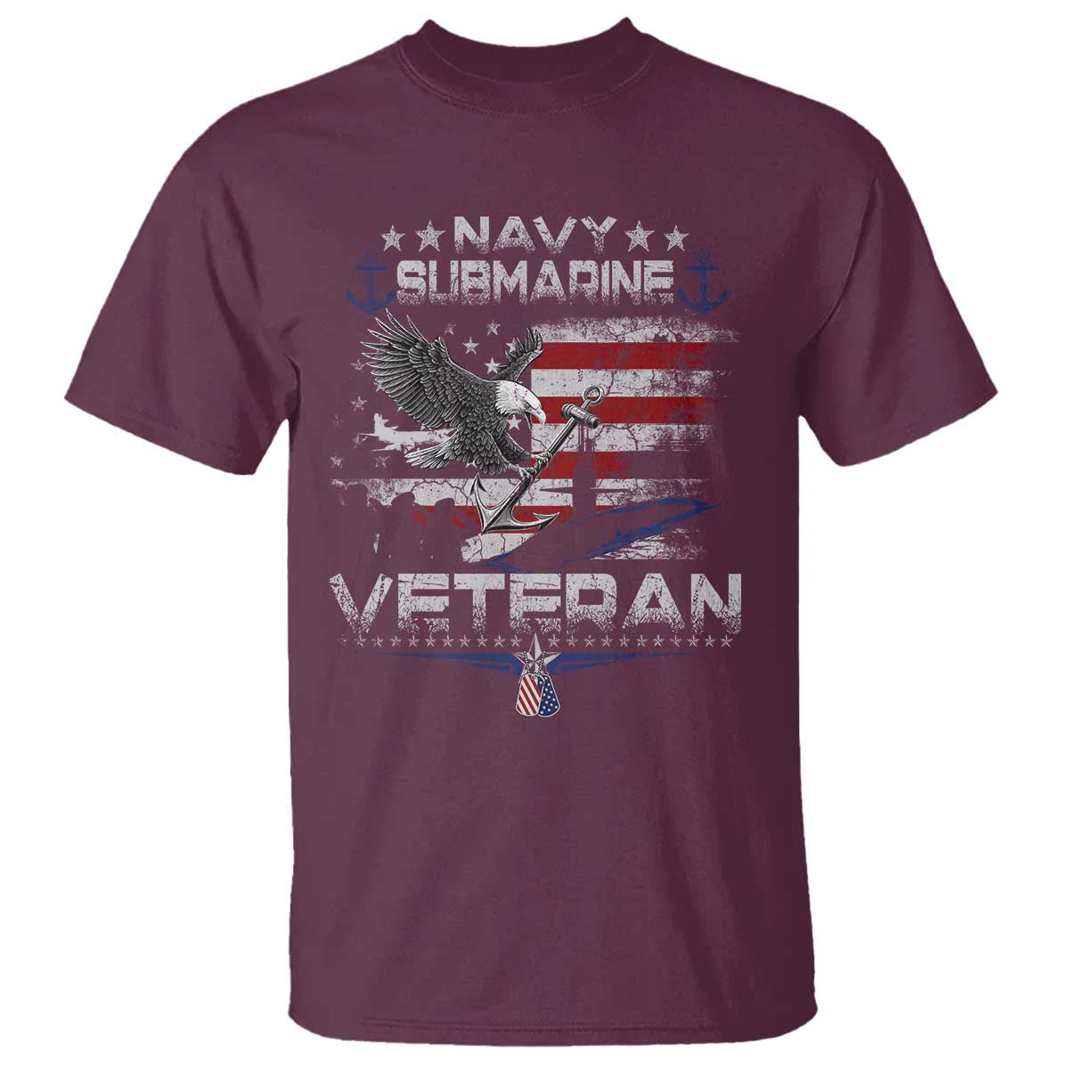 Navy Submarine Veteran T Shirt Military Patriotic Vintage American Flag TS11 Maroon Print Your Wear