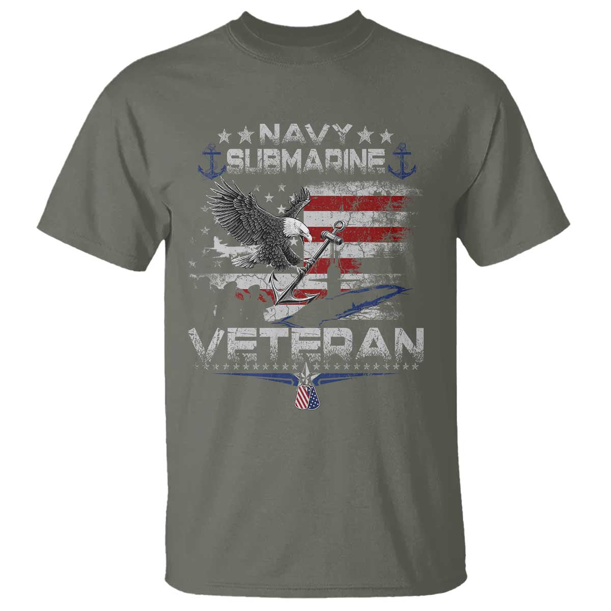 Navy Submarine Veteran T Shirt Military Patriotic Vintage American Flag TS11 Military Green Print Your Wear