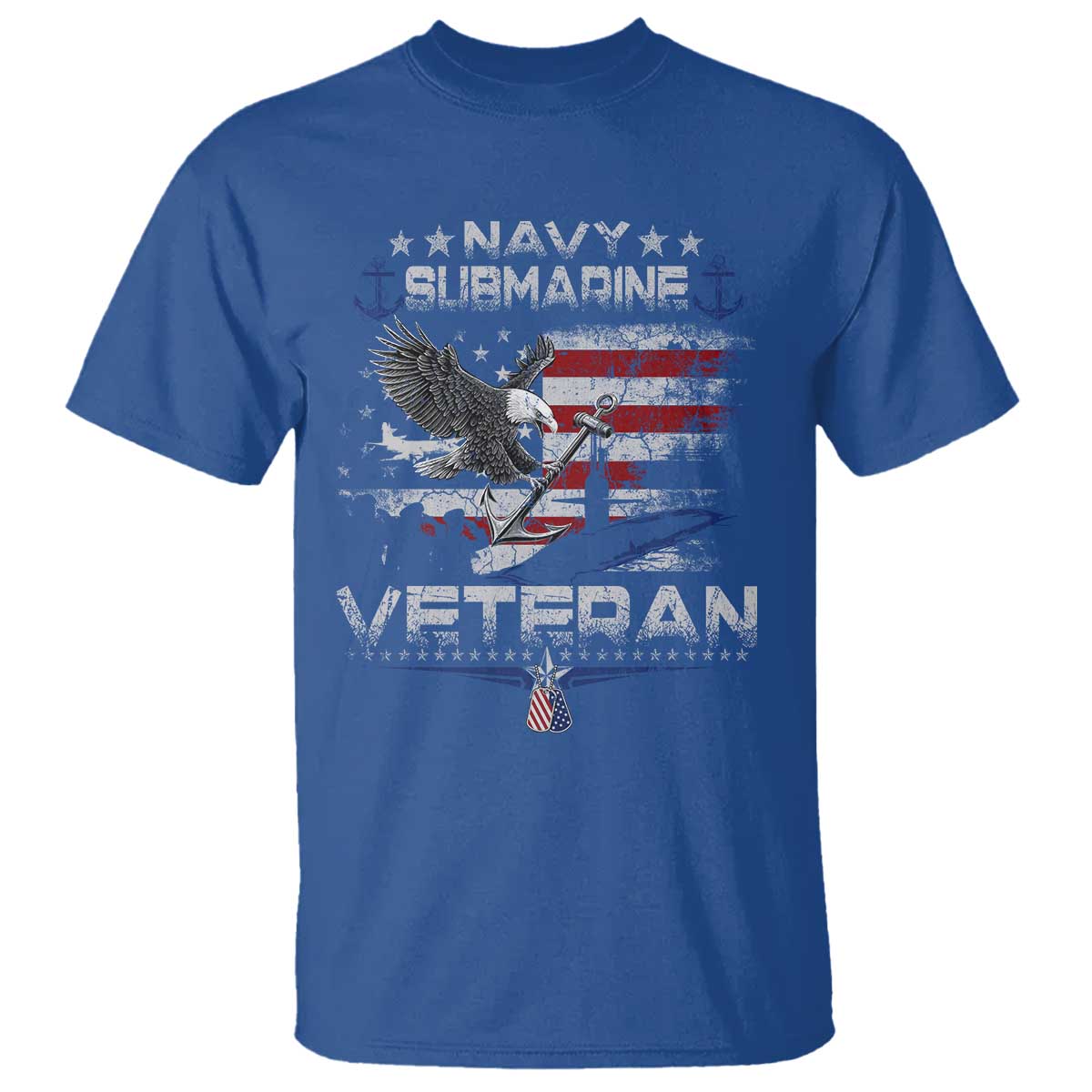 Navy Submarine Veteran T Shirt Military Patriotic Vintage American Flag TS11 Royal Blue Print Your Wear