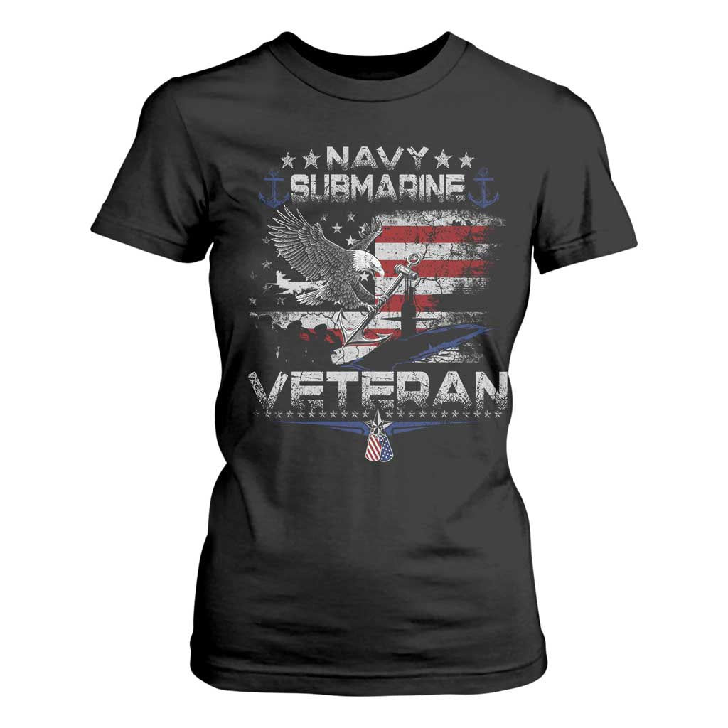 Navy Submarine Veteran T Shirt For Women Military Patriotic Vintage American Flag TS11 Black Print Your Wear
