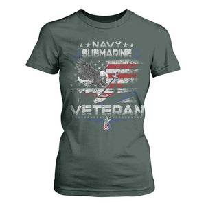 Navy Submarine Veteran T Shirt For Women Military Patriotic Vintage American Flag TS11 Dark Forest Green Print Your Wear