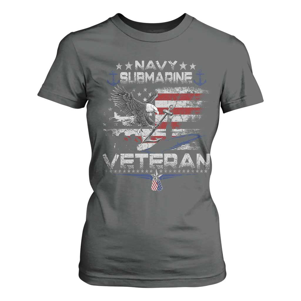 Navy Submarine Veteran T Shirt For Women Military Patriotic Vintage American Flag TS11 Dark Heather Print Your Wear