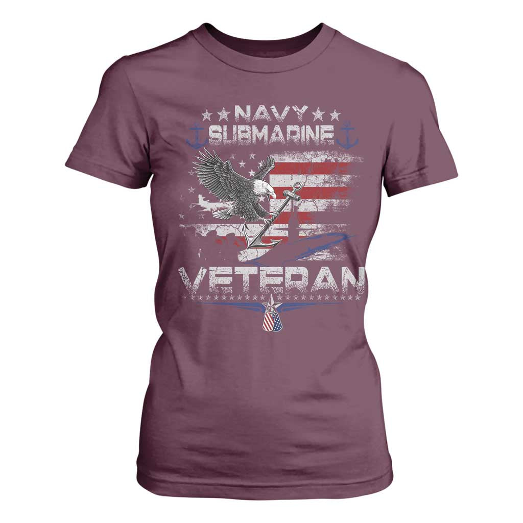 Navy Submarine Veteran T Shirt For Women Military Patriotic Vintage American Flag TS11 Maroon Print Your Wear