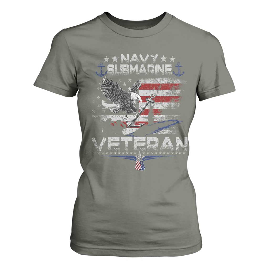 Navy Submarine Veteran T Shirt For Women Military Patriotic Vintage American Flag TS11 Military Green Print Your Wear