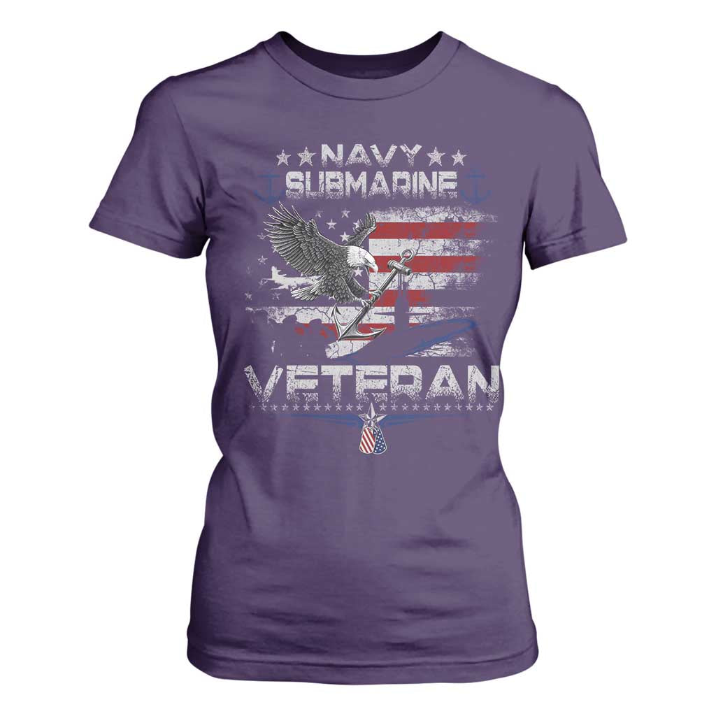 Navy Submarine Veteran T Shirt For Women Military Patriotic Vintage American Flag TS11 Purple Print Your Wear