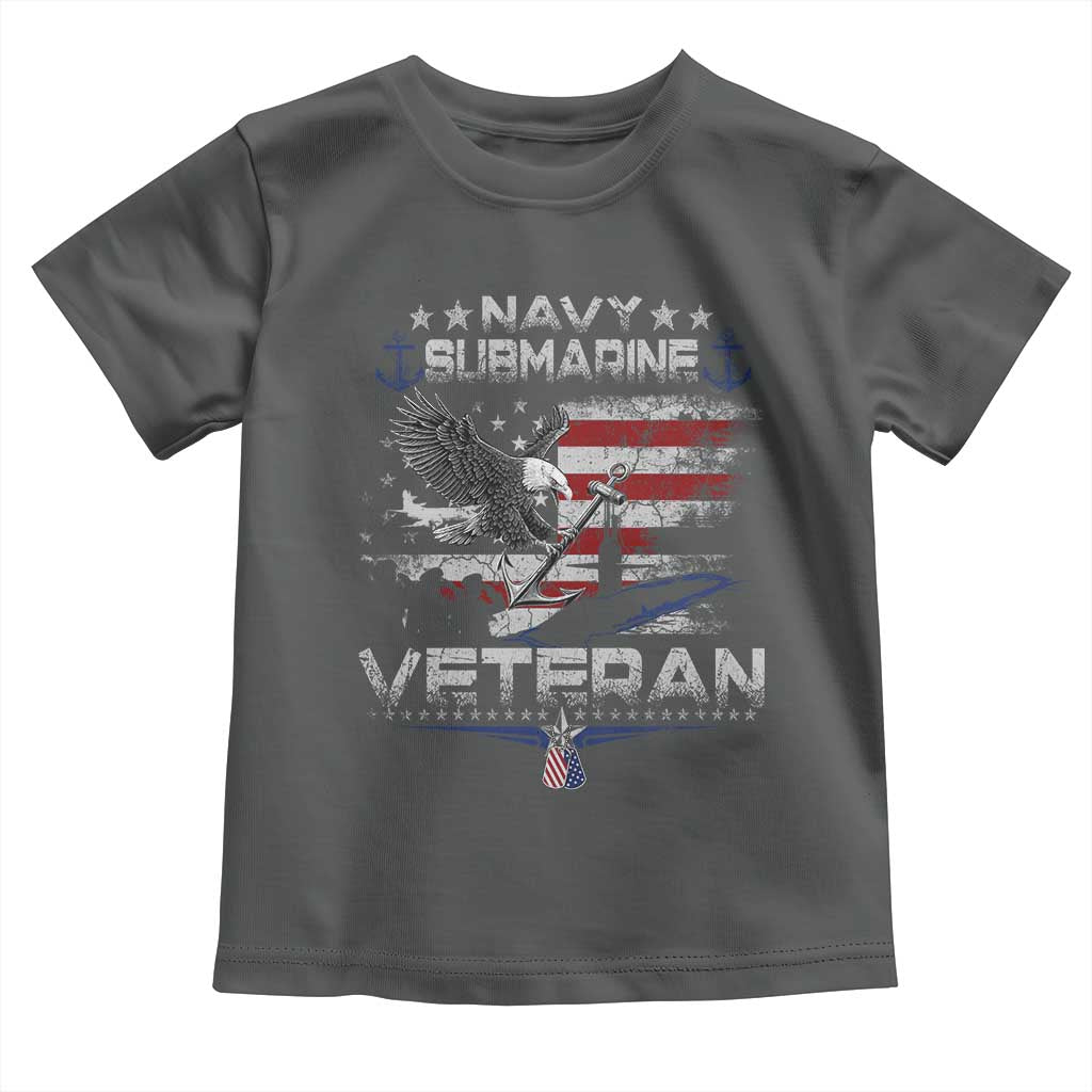 Navy Submarine Veteran Toddler T Shirt Military Patriotic Vintage American Flag TS11 Dark Heather Print Your Wear