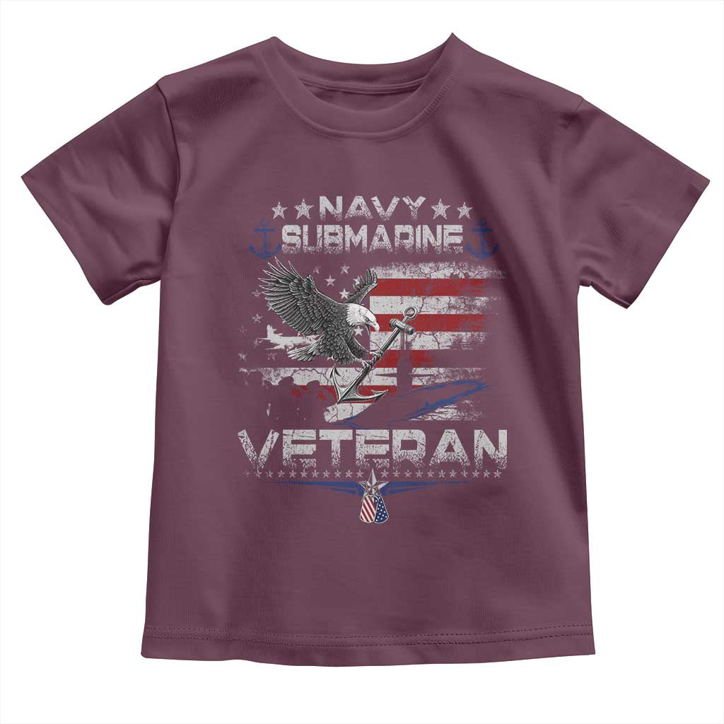 Navy Submarine Veteran Toddler T Shirt Military Patriotic Vintage American Flag TS11 Maroon Print Your Wear