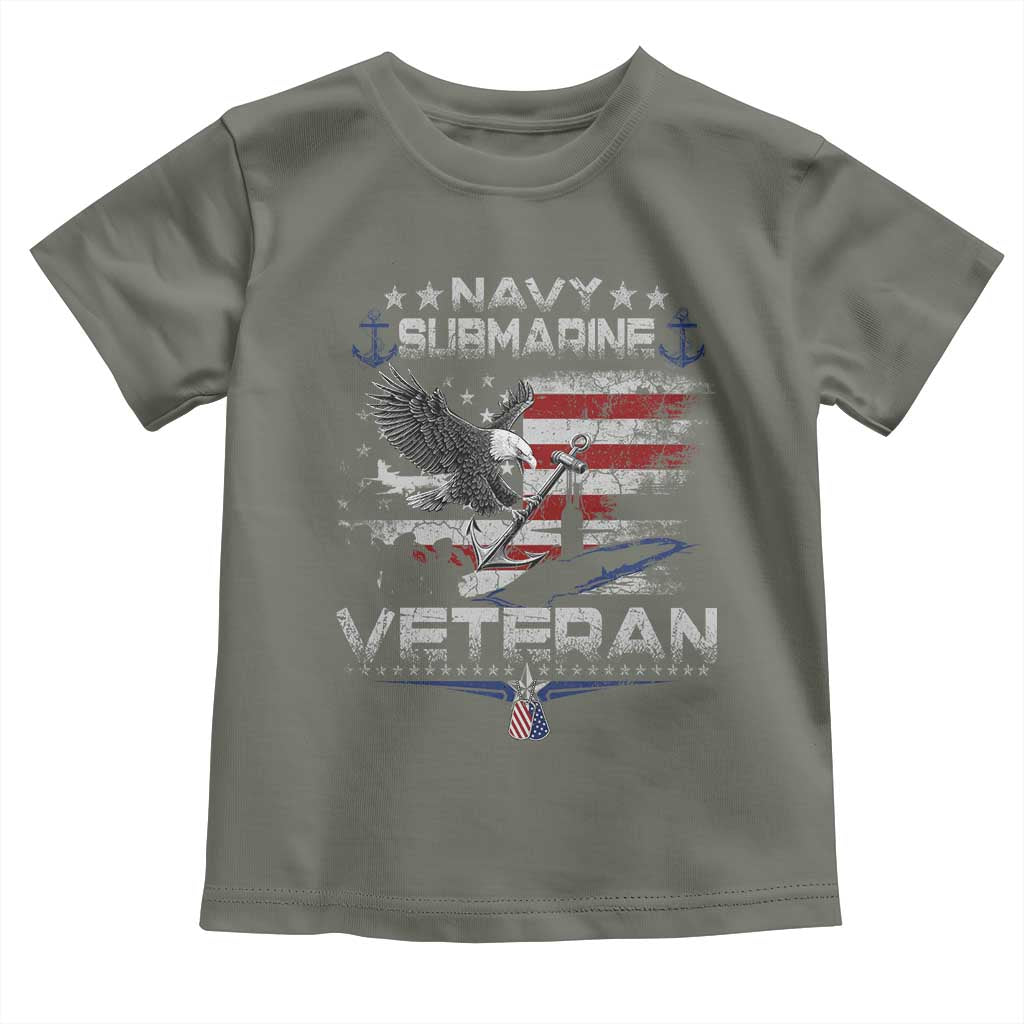 Navy Submarine Veteran Toddler T Shirt Military Patriotic Vintage American Flag TS11 Military Green Print Your Wear