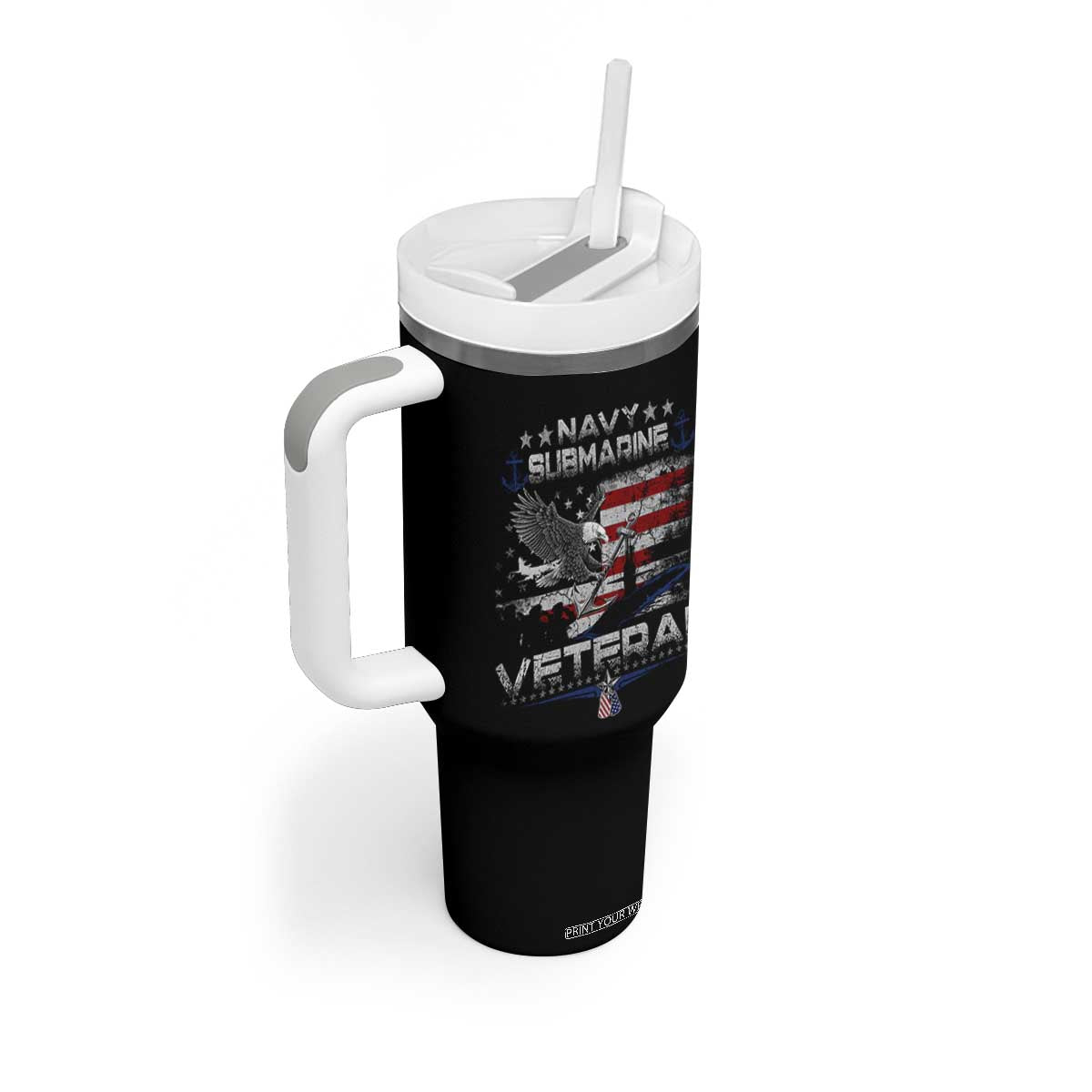 Navy Submarine Veteran Tumbler With Handle Military Patriotic Vintage American Flag TS11 Print Your Wear