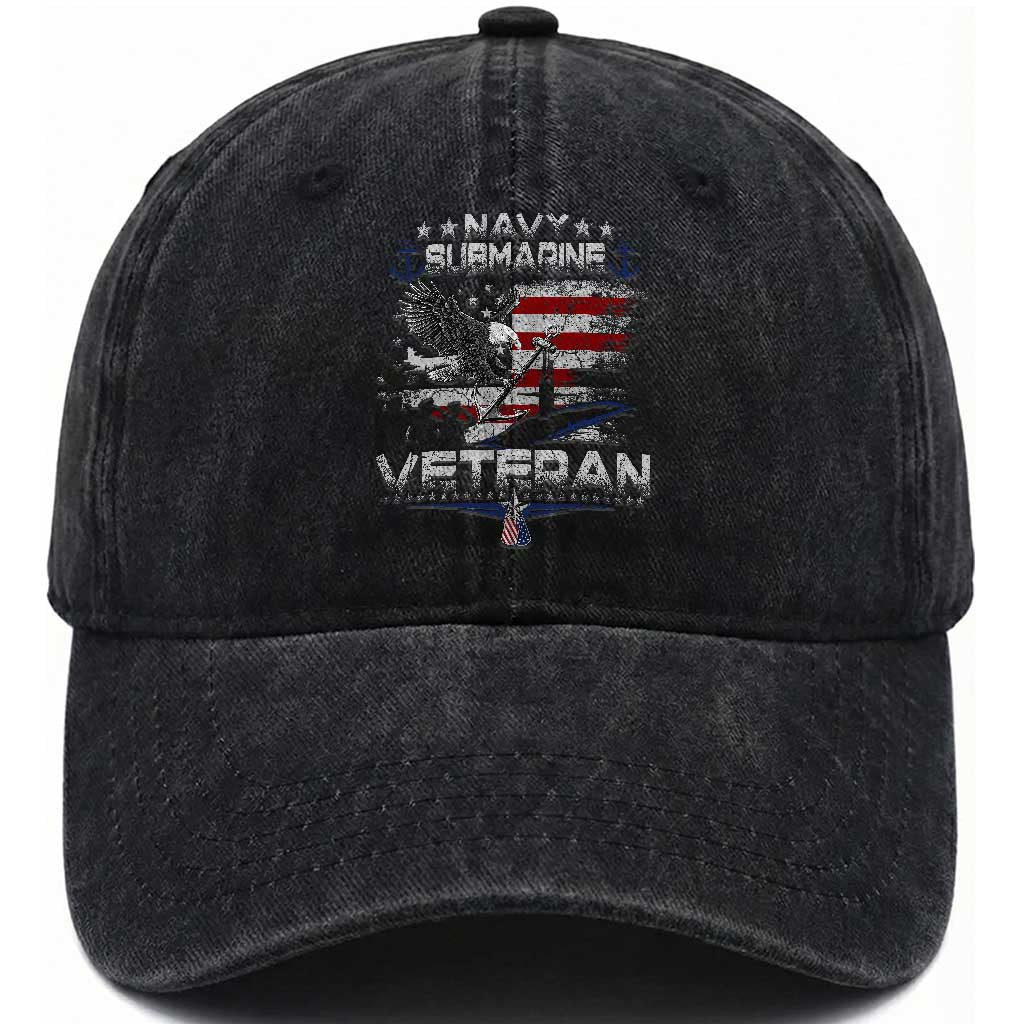 Navy Submarine Veteran Washed Cotton Baseball Cap Military Patriotic Vintage American Flag TS11 Print Your Wear