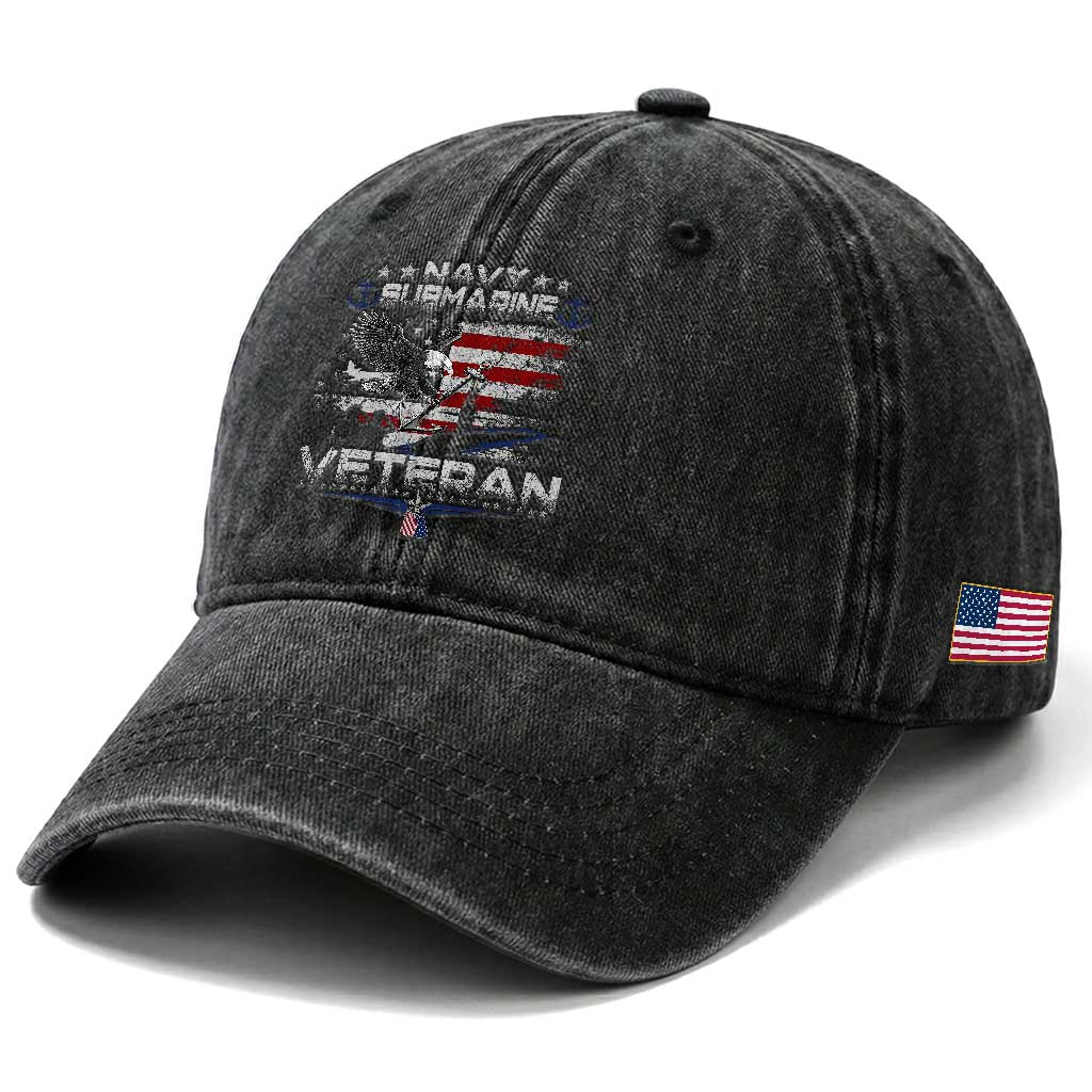 Navy Submarine Veteran Washed Cotton Baseball Cap Military Patriotic Vintage American Flag TS11 Print Your Wear