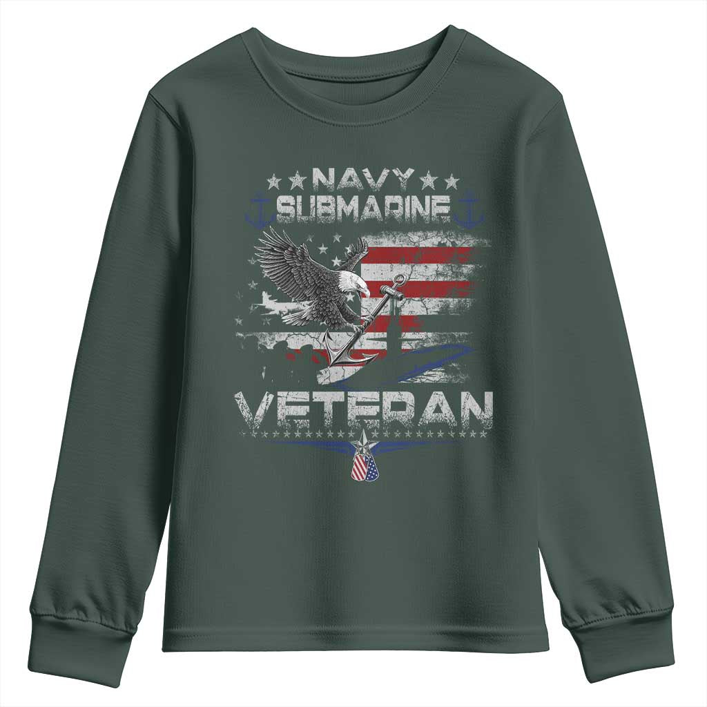 Navy Submarine Veteran Youth Sweatshirt Military Patriotic Vintage American Flag TS11 Dark Forest Green Print Your Wear