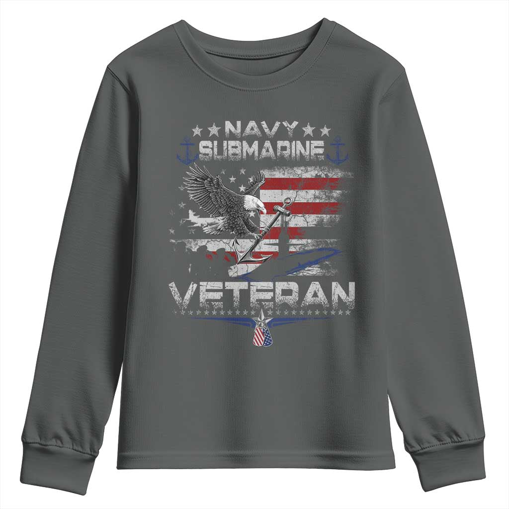 Navy Submarine Veteran Youth Sweatshirt Military Patriotic Vintage American Flag TS11 Dark Heather Print Your Wear