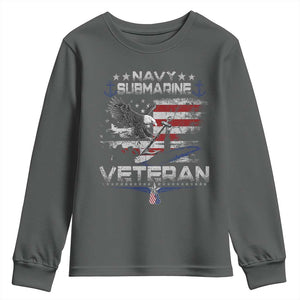 Navy Submarine Veteran Youth Sweatshirt Military Patriotic Vintage American Flag TS11 Dark Heather Print Your Wear