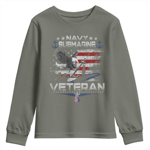 Navy Submarine Veteran Youth Sweatshirt Military Patriotic Vintage American Flag TS11 Military Green Print Your Wear