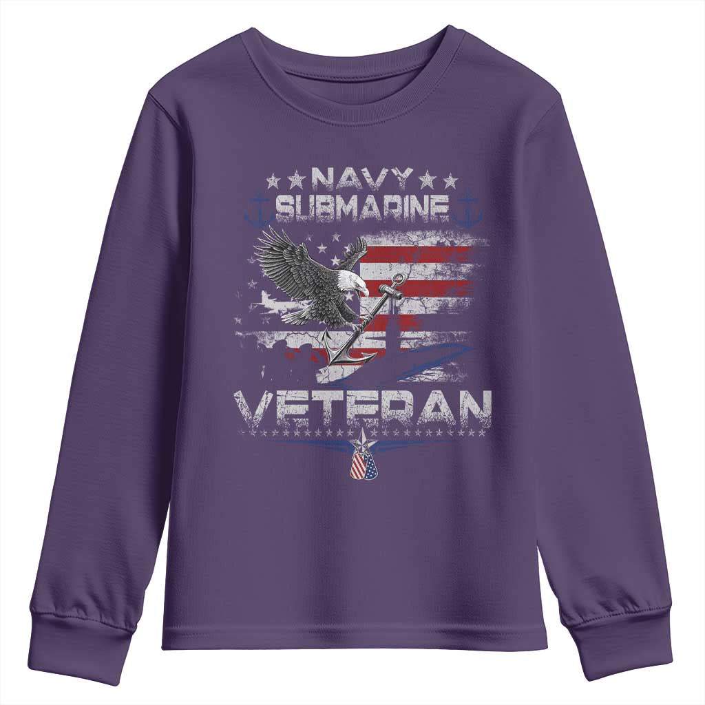 Navy Submarine Veteran Youth Sweatshirt Military Patriotic Vintage American Flag TS11 Purple Print Your Wear