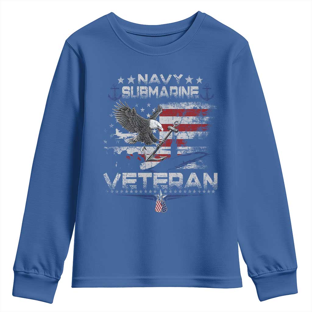 Navy Submarine Veteran Youth Sweatshirt Military Patriotic Vintage American Flag TS11 Royal Blue Print Your Wear